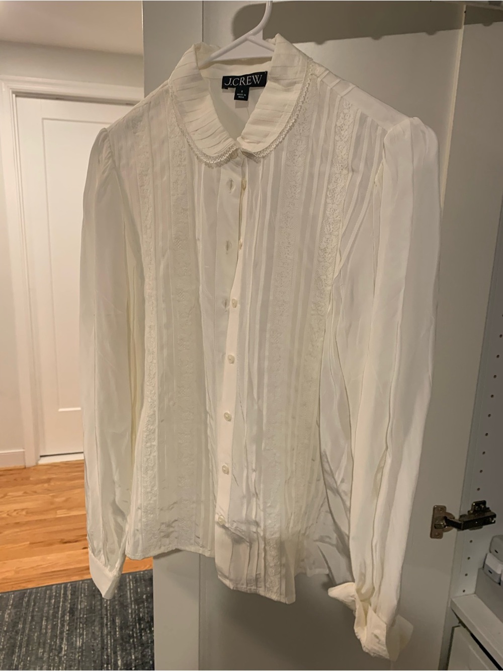 J. Crew Ivory Lace-Trim Button Down Blouse